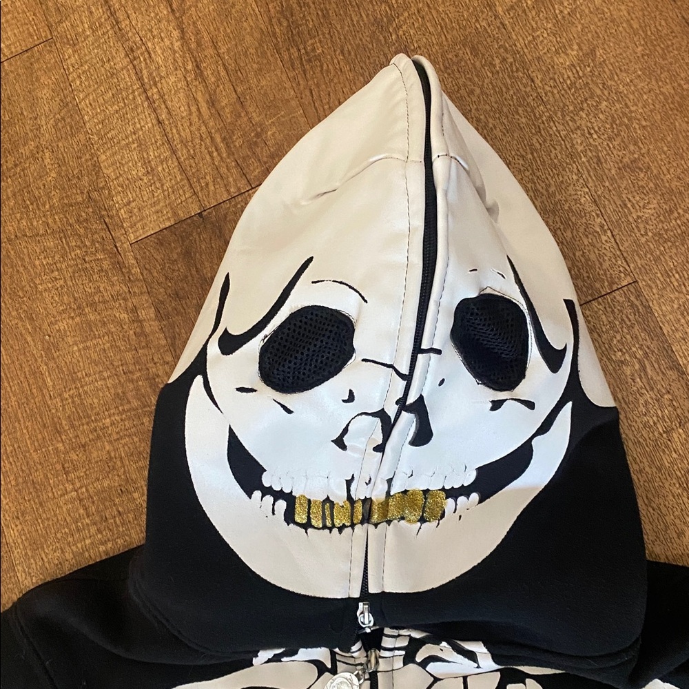 Original Deluxe Black Skeleton Hoodie w/ see through mesh eyes & pockets. Large - Picture 12 of 16